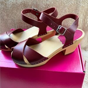 Swedish Hasbeens Burgundy Leather Sandals